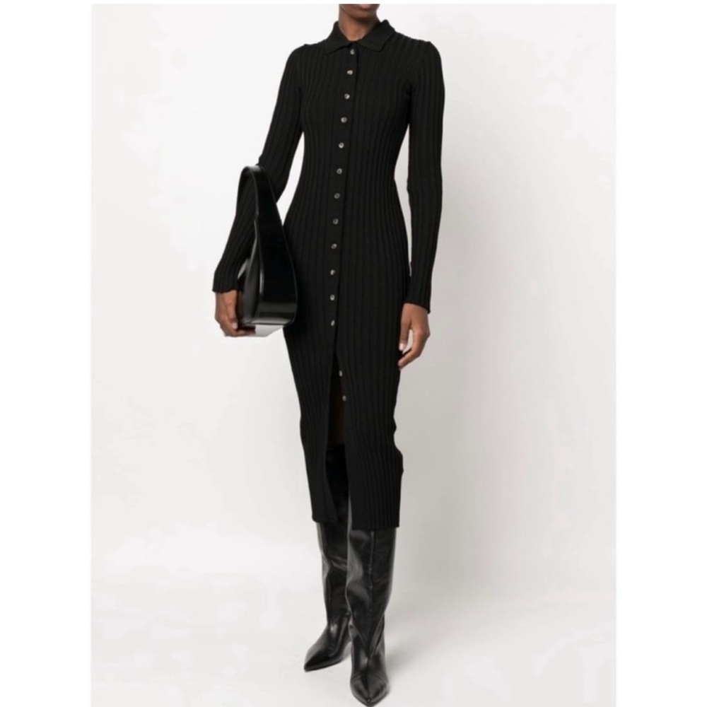 NWT ANINE BING Joslyn Black Ribbed Midi Dress 🐈⬛